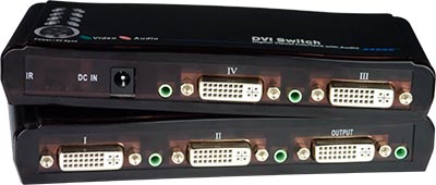 Digital video router to switch a DVI-D TV/monitor between up to four single link digital DVI-enabled video sources